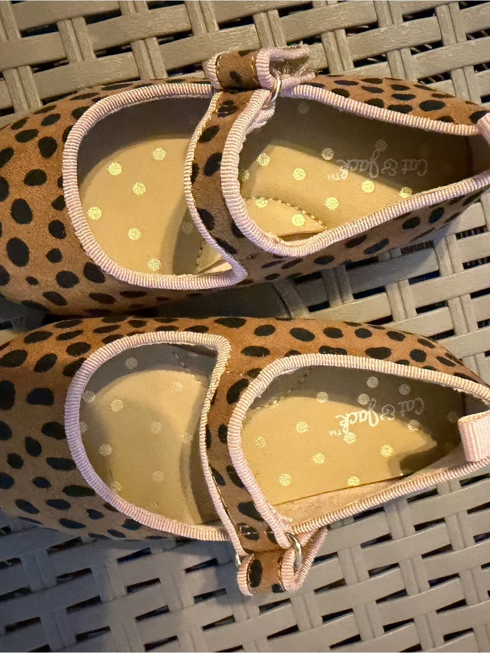 Cat & Jack Girls Tan and Black Leopard Mary Jane Shoes with Pink Trim